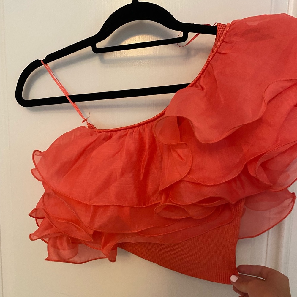 Zara pink one-shoulder crop top
